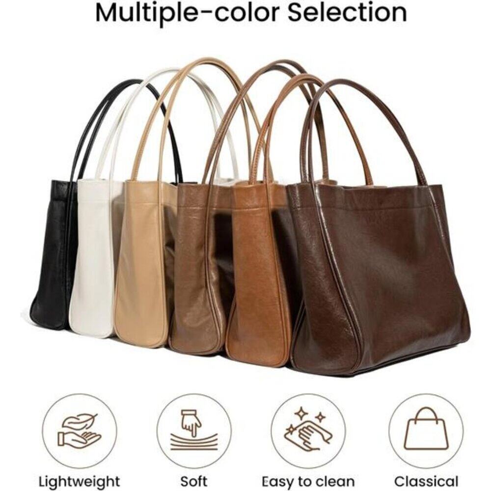Tote Bag Beige for Women 2 Pcs Large Casual PU Weekender Bag Soft Vegan Leather - Picture 5 of 6